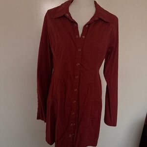 Free People Rust Button Front Long Sleeve Mini Dress